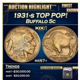 YC 1931-s Buffalo Nickel TOP POP! 5c ms67+ SEGS