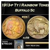 PCGS 1913-p Ty I Buffalo Nickel Rainbow Toned 5c a