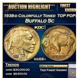 1938-d Buffalo Nickel Colorfully Toned  TOP POP! 5