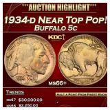 IC 1934-d Buffalo Nickel Near Top Pop! 5c ms66+ SE