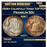 IC 1958-p Franklin Half Dollar Colorfully Toned TO