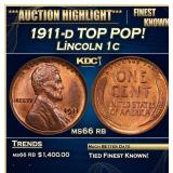 IC 1911-d Lincoln Cent TOP POP! 1c ms66 rb SEGS