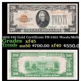 1928 $20 Gold Certificate FR-2402 Woods/Mellon Gra
