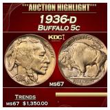 IC 1936-d Buffalo Nickel 5c ms67 SEGS