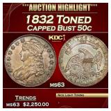 YC 1832 Capped Bust Half Dollar Toned 50c Select U