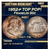 1952-p Franklin Half Dollar TOP POP! 50c ms67+ FBL