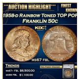 YC 1958-d Franklin Half Dollar Rainbow Toned TOP P
