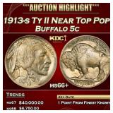 IC 1913-s Ty II Buffalo Nickel Near Top Pop! 5c ms
