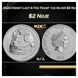 2022 Disney Lady & The Tramp 1oz Silver $2 Niue Gr