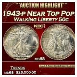 IC 1943-p Walking Liberty Half Dollar Near Top Pop