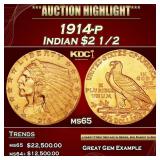 IC 1914-p Gold Indian Quarter Eagle $2 1/2 ms65 SE