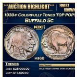 IC 1930-p Buffalo Nickel Colorfully Toned TOP POP!