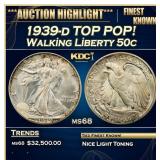 YC 1939-d Walking Liberty Half Dollar TOP POP! Ton