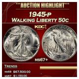 IC 1945-p Walking Liberty Half Dollar 50c ms67+ SE