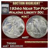 YC 1934-d Walking Liberty Half Dollar Near Top Pop