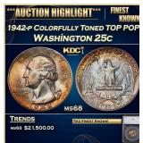 1942-p Washington Quarter Colorfully Toned TOP POP