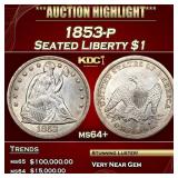 4 1853-p Seated Liberty Dollar 1 ms64+ SEGS