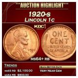 1920-s Lincoln Cent 1c Grades Choice+ Unc RB USCG