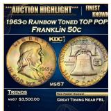 IC 1963-d Franklin Half Dollar Rainbow Toned TOP P