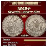 IC 1849-p Seated Half Dollar 50c ms64+ SEGS
