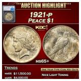 1921-p Peace Dollar $1 ms65+ SEGS