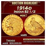IC 1914-d Gold Indian Quarter Eagle $2 1/2 ms65 SE