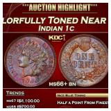 IC 1900 Indian Cent Colorfully Toned Near Top Pop!