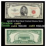 1953B $5 Red Seal United States Note Grades Choice