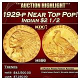 IC 1929-p Gold Indian Quarter Eagle Near Top Pop!