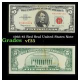 1963 $5 Red Seal United States Note Grades vf++
