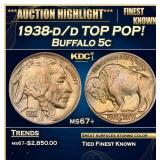 1938-d/d Buffalo Nickel TOP POP!  5c ms67+ SEGS