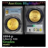 PCGS 1894-p Gold Liberty Double Eagle $20 ms62 PCG