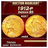 IC 1912-p Gold Indian Half Eagle $5 Choice Unc USC