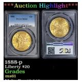 PCGS 1888-p Gold Liberty Double Eagle $20 ms61 PCG