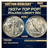 YC 1937-p Walking Liberty Half Dollar TOP POP! 50c