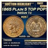 IC 1865 Plain 5 Indian Cent TOP POP! 1c ms66+ bn S