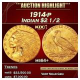 IC 1914-p Gold Indian Quarter Eagle $2 1/2 ms64+ S