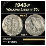 1943-p Walking Liberty Half Dollar 50c Grades GEM+
