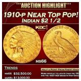 IC 1910-p Gold Indian Quarter Eagle Near Top Pop!