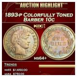 IC 1893-p Barber Dime Colorfully Toned 10c ms64+ S