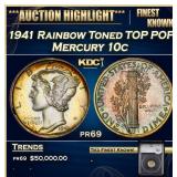 YC 1941 Proof Mercury Dime Rainbow Toned TOP POP!