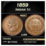 1859 Indian Cent 1c Grades Choice AU/BU Slider