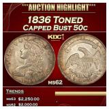 IC 1836 Capped Bust Half Dollar Toned 50c Select U