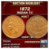 1872 Indian Cent 1c ms64+ bn SEGS
