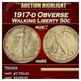 1917-d Obverse Walking Liberty Half Dollar 50c ms6