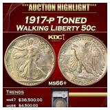 YC 1917-p Walking Liberty Half Dollar Toned 50c ms