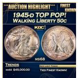 1945-d Walking Liberty Half Dollar TOP POP! 50c ms