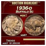 IC 1936-d Buffalo Nickel 5c ms67 SEGS