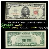 1963 $5 Red Seal United States Note Grades Choice
