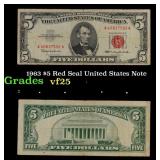 1963 $5 Red Seal United States Note Grades vf+